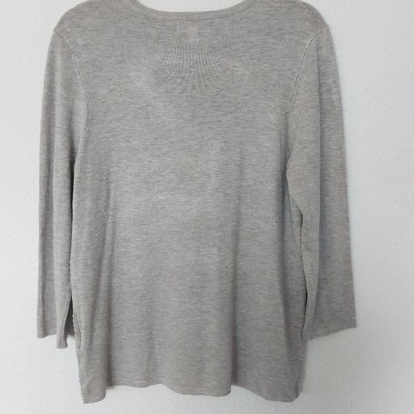 Buffalo David Britton Heather Gray Pointelle Knit Quarter Sleeve Sweater - Picture 2 of 5